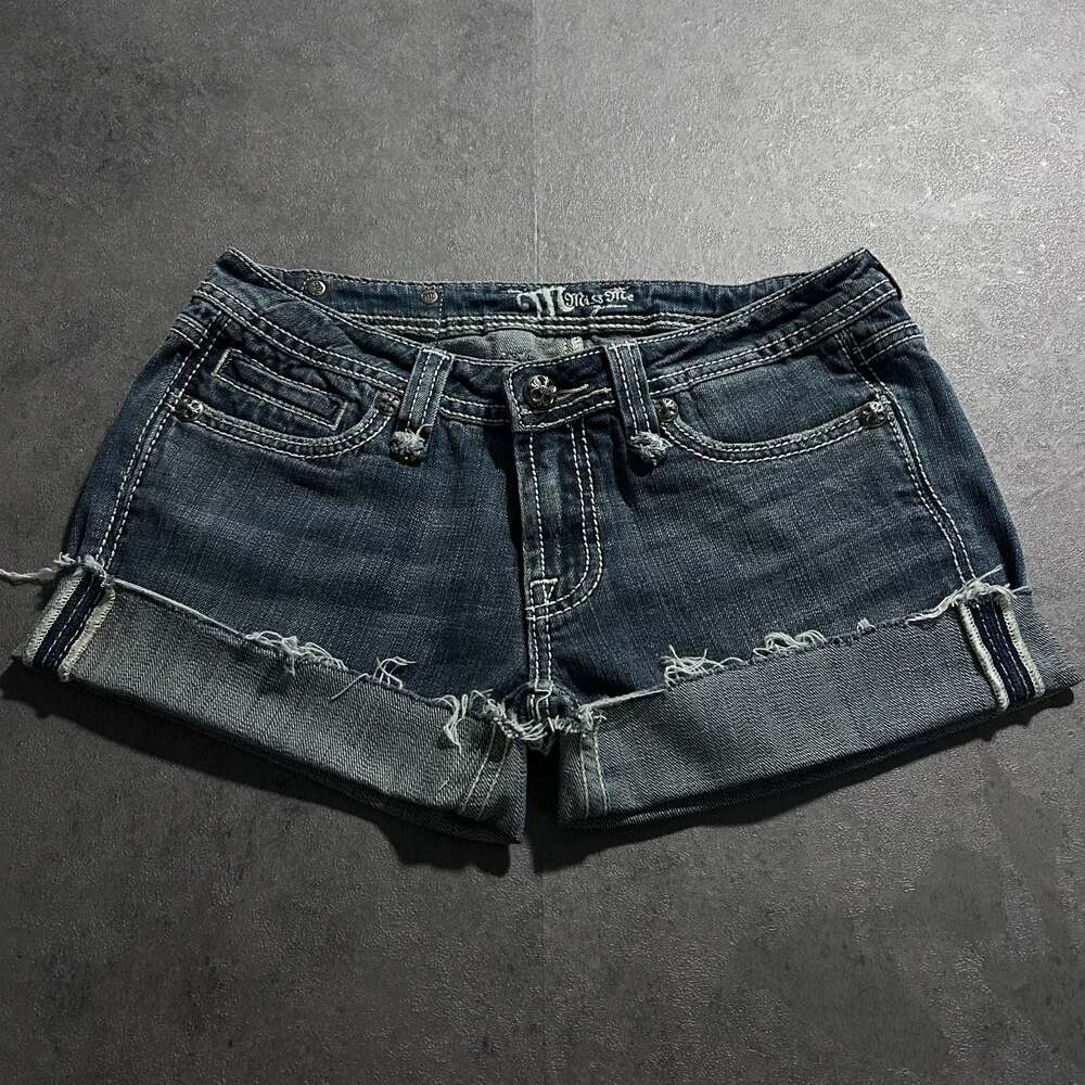 Miss Me Fleur-De-Lis Rhinestone Embellished Cuffed Denim Shorts